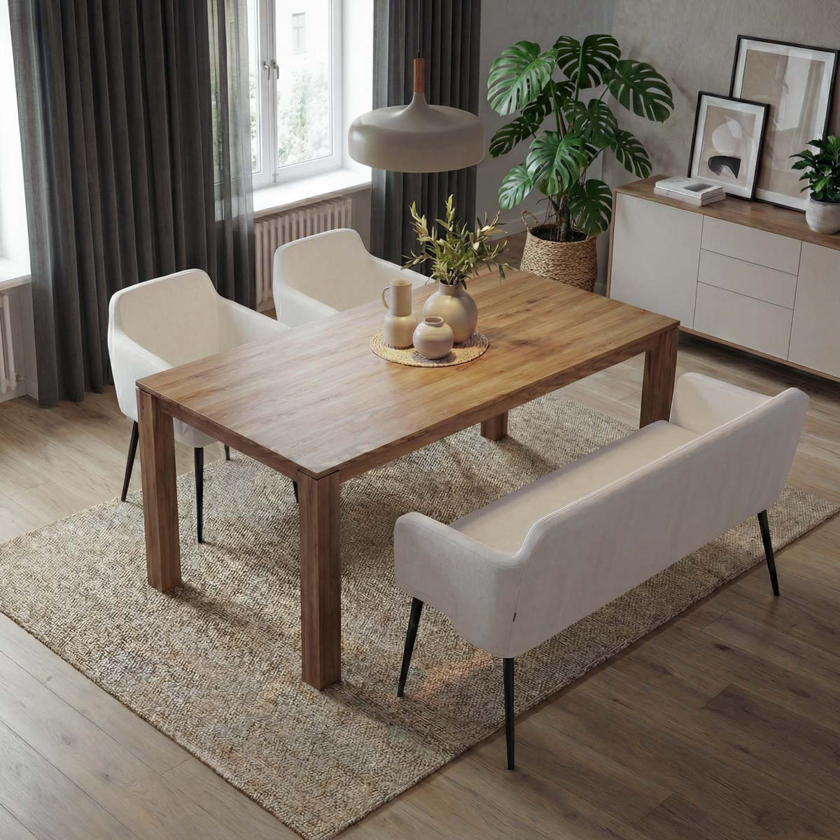 ESSZIMMER-SET Cremeweiß 3er-Set - Weiß, Textil (133/77/56cm) - MCW