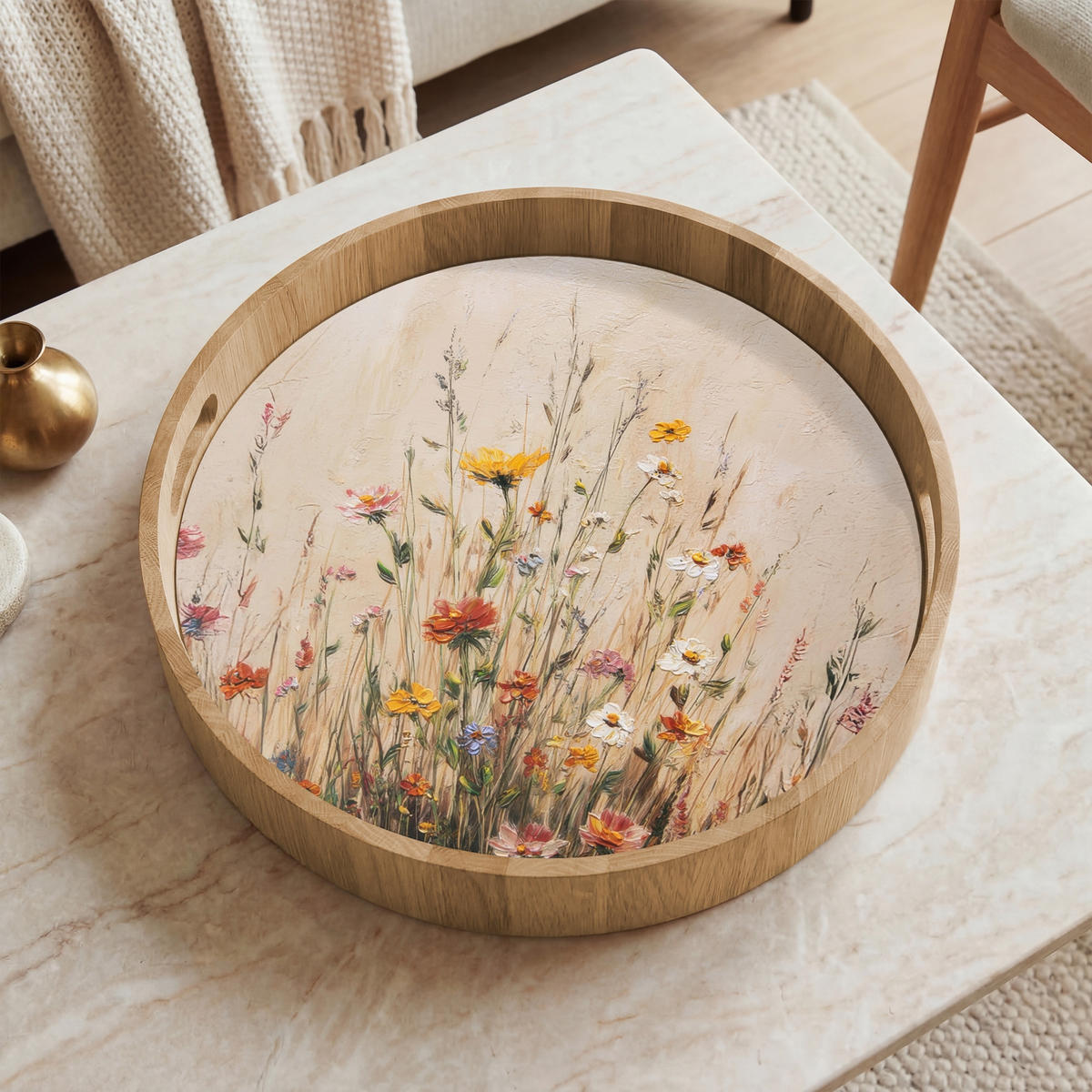 TABLETT - Wildblumen - Pinselstriche - Ruhig - 40x40 cm - Multicolor, Holz (40/5/5cm) - OnlyWow