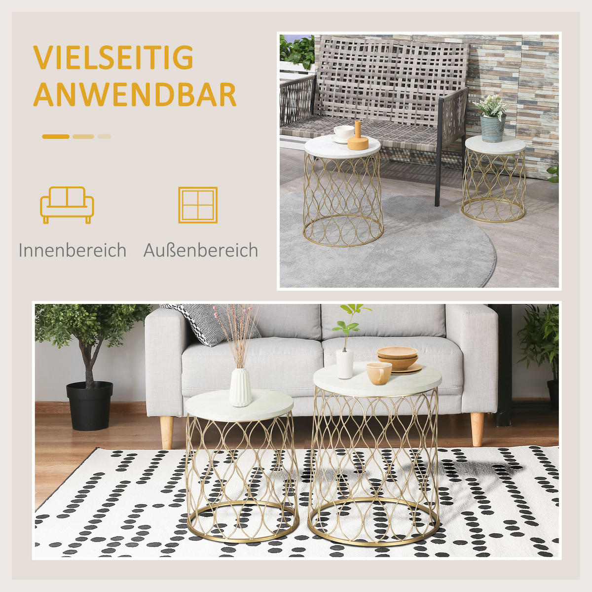 COUCHTISCH rund, Gartentisch, Gold, Steel - Goldfarben, Metall (41/41/46cm) - Outsunny
