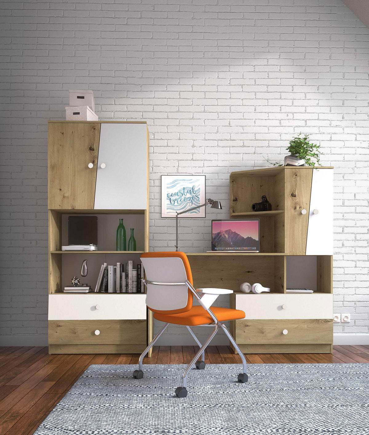 ARBEITSZIMMER-SET Nero 2-teilig Artisan Eiche / Weiß-Matt 230 / 50 / 190cm - Eichefarben/Weiß, Holz/Holzwerkstoff (230/190/50cm) - Feldmann-Wohnen