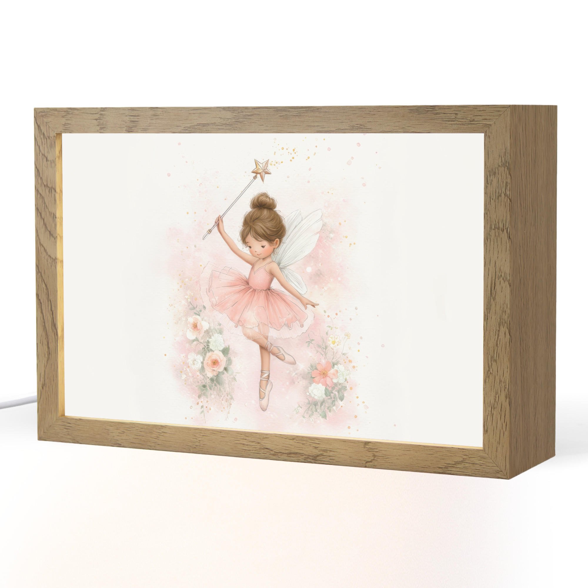 NACHTTISCHLAMPE Ballerina - Fee - Blumen - Rosa 30x20 cm - Rosa, Holzwerkstoff (8/30/20cm)