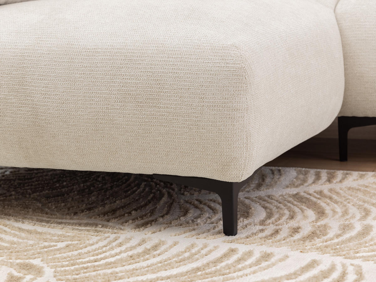 ECKSOFA Cardea in Bubble-Optik aus weichem Creme Strukturstoff mit hohem Sitzkomfort - Ottomane links - Creme/Schwarz, Holz/Textil (170/230cm) - S-Style Möbel