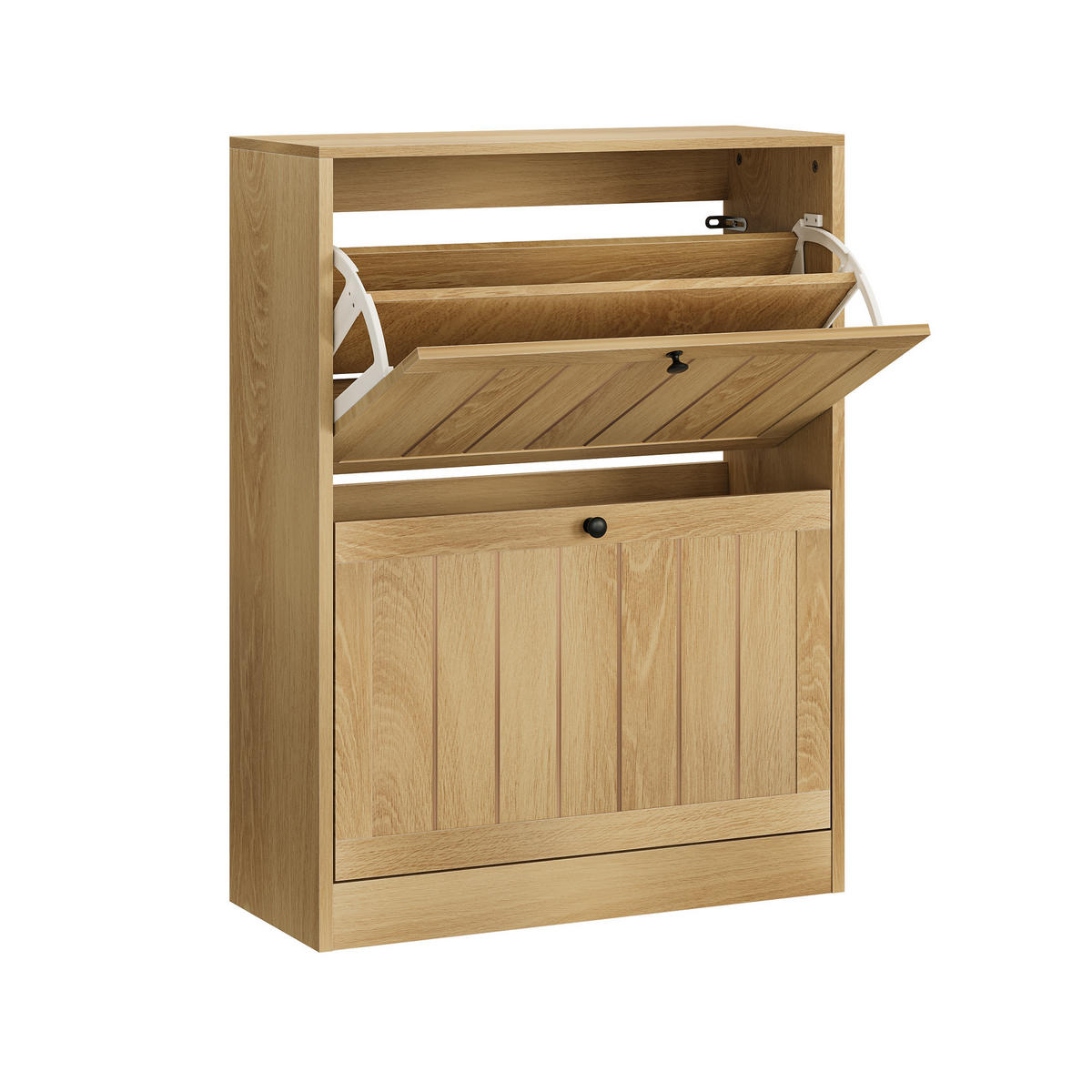 BOTNÍK v barvě dubu se 2 výklopnými přihrádkami, styl Mid-Century - barva dubu, kompozitní dřevo (60/80/24cm) - Urban Meuble