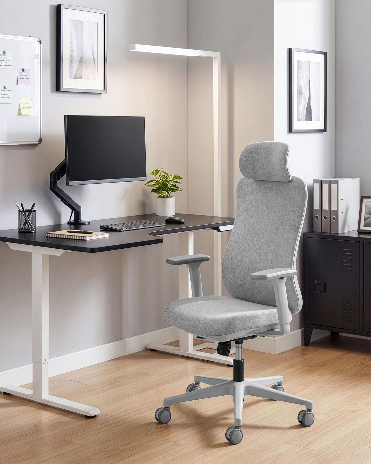 BÜROSTUHL Hellgrau Nemoar - Hellgrau/Grau, Kunststoff/Textil (70/118/70cm) - Beliani