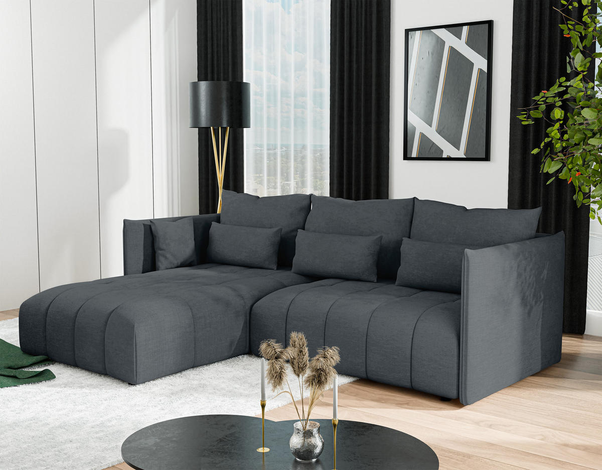 ECKSOFA L Form Gaziante Grau 245/182/83 cm – mit Bettkasten - Schwarz/Grau, Kunststoff/Textil (245/182cm) - AX Living