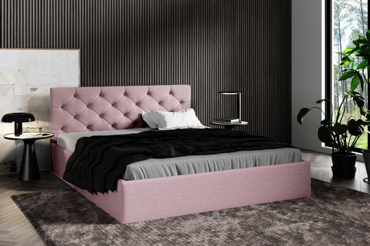 POLSTERBETT Sara Rosa 120x200 cm, mit Bettkasten und gestepptem Kopfteil - Rosa, Holzwerkstoff/Textil (120/200cm) - Bettso
