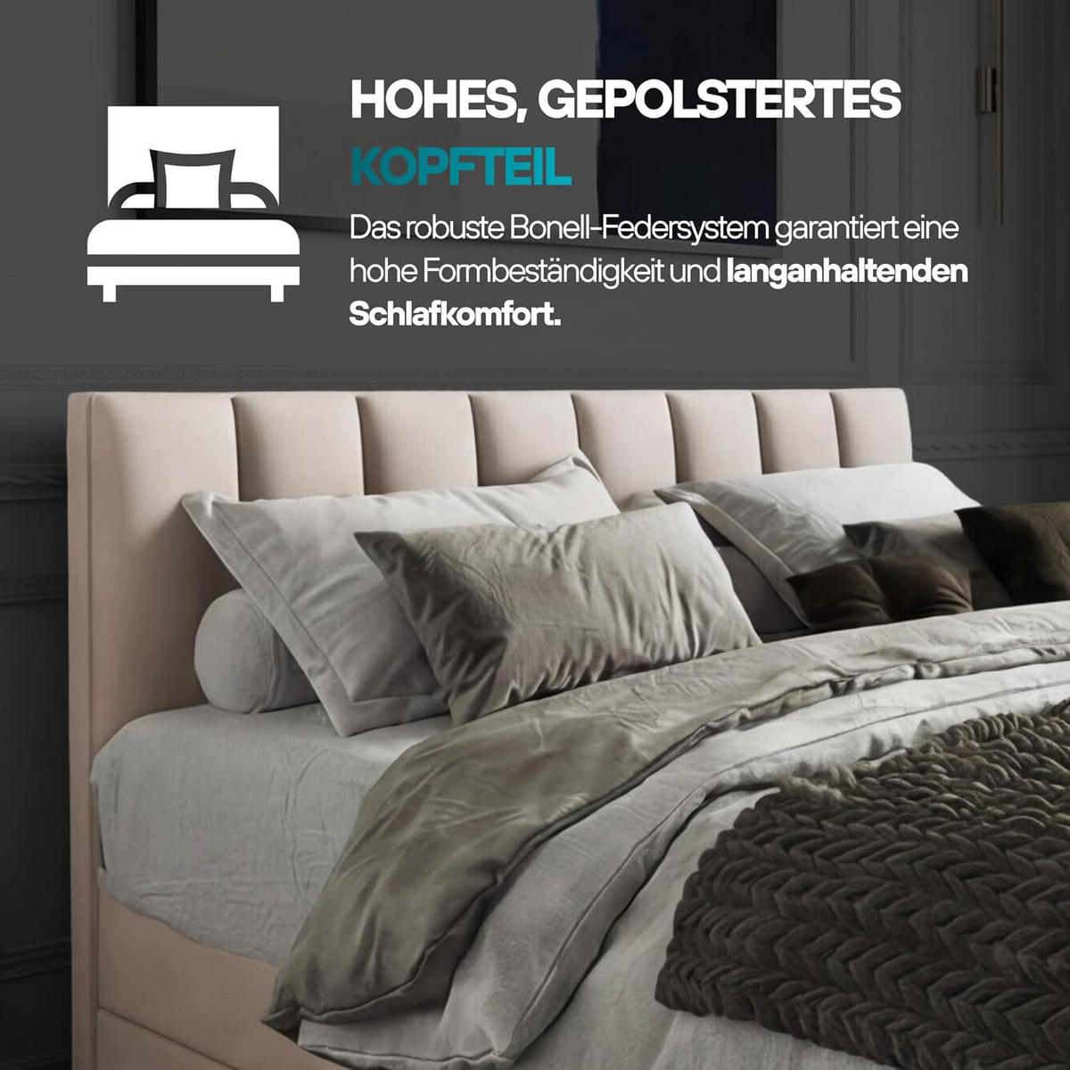 BOXBETT mit Bettkästen und Matratze - Bett Gusto mit Topper aus Memory Visco - Dunkelgrau - 140 x 200 cm - Dunkelgrau, Holzwerkstoff/Kunststoff (140/200cm) - Trada