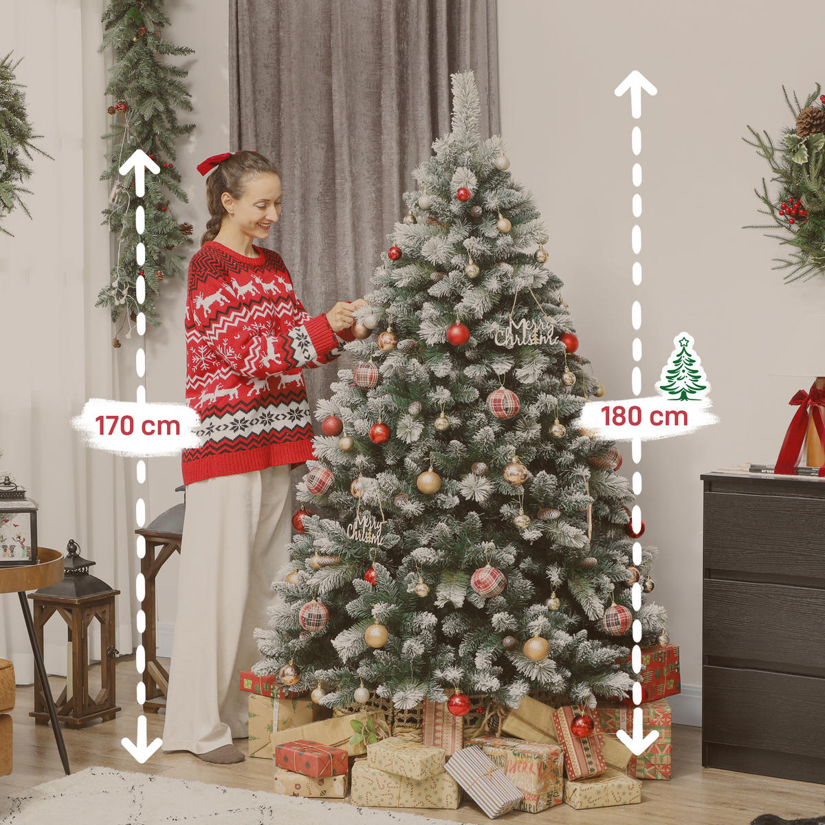 KÜNSTLICHER Weihnachtsbaum 180 cm künstlich Tannenbaum mit Schnee 1000 Spitzen - Grün, Kunststoff (180cm) - HOMCOM