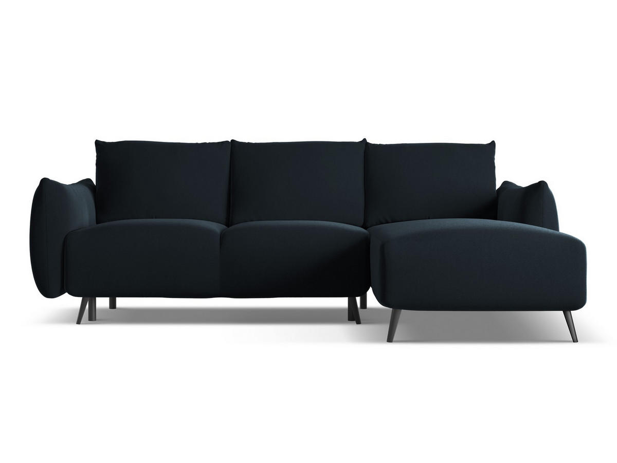 ECKSOFA mit Schlaffunktion Samt Stoff Blau - Blau/Schwarz, Textil/Metall (242/162cm) - Makamii