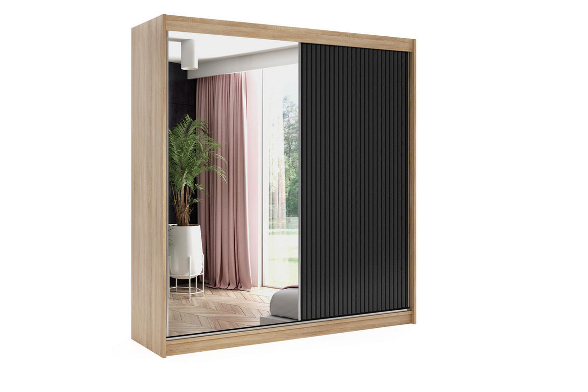 KLEIDERSCHRANK RYFLO - 200 - Eiche Artisan|Schwarz - Schwarz/Eiche Artisan, Holzwerkstoff (200/215/61cm) - ALTDECOR