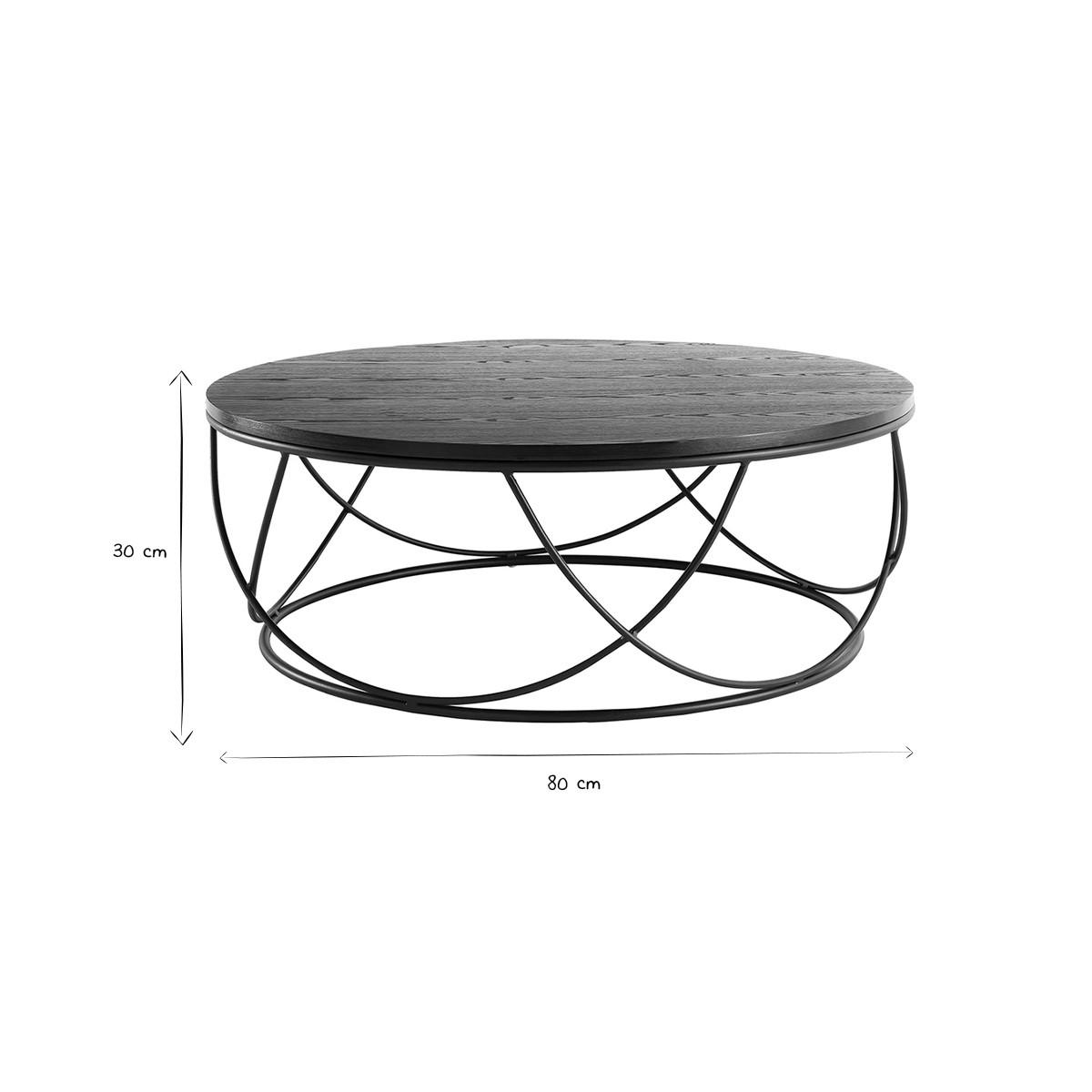 COUCHTISCH Holz Metall Schwarz Rund 80 cm LACE - Schwarz, Holz (80/80/30cm) - Miliboo