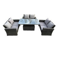 GARTENMÖBEL SITZGRUPPE MIT HÖHENVERSTELLBAREM ESSTISCH DOPPELSITZ-SOFA Polyrattan Dunkelgrau Gemischt 6-Sitzer - Dunkelgrau, Metall - Fimous