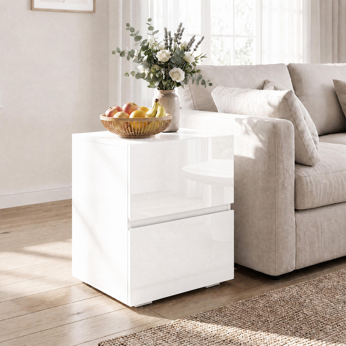NACHTTISCH 2er Set MDF Weiß - Weiß, Holzwerkstoff (40/58/40cm) - HOMCOM