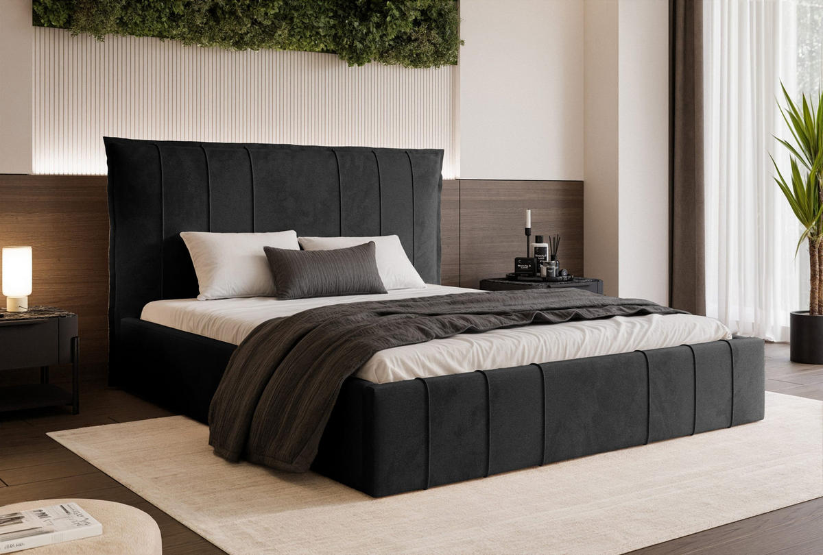 POLSTERBETT Acate 140x200 cm, Schwarz - Schwarz, Textil (140/200cm) - Fedve