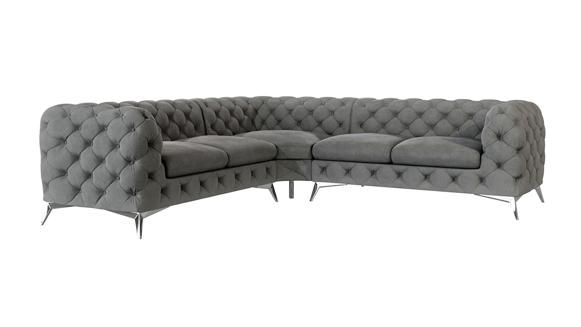 ECKSOFA Chesterfield Laura Grau Samt - Silberfarben/Grau, Holz/Textil (264/264cm) - S-Style Möbel