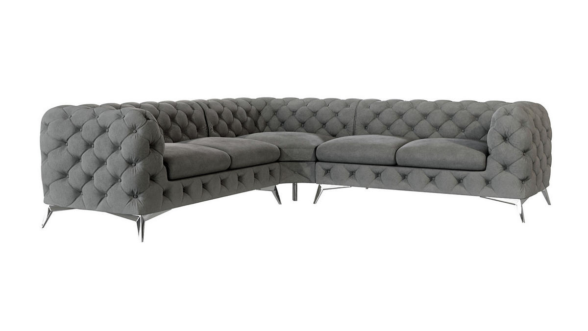 ECKSOFA Chesterfield Laura Grau Samt - Silberfarben/Grau, Holz/Textil (264/264cm) - S-Style Möbel