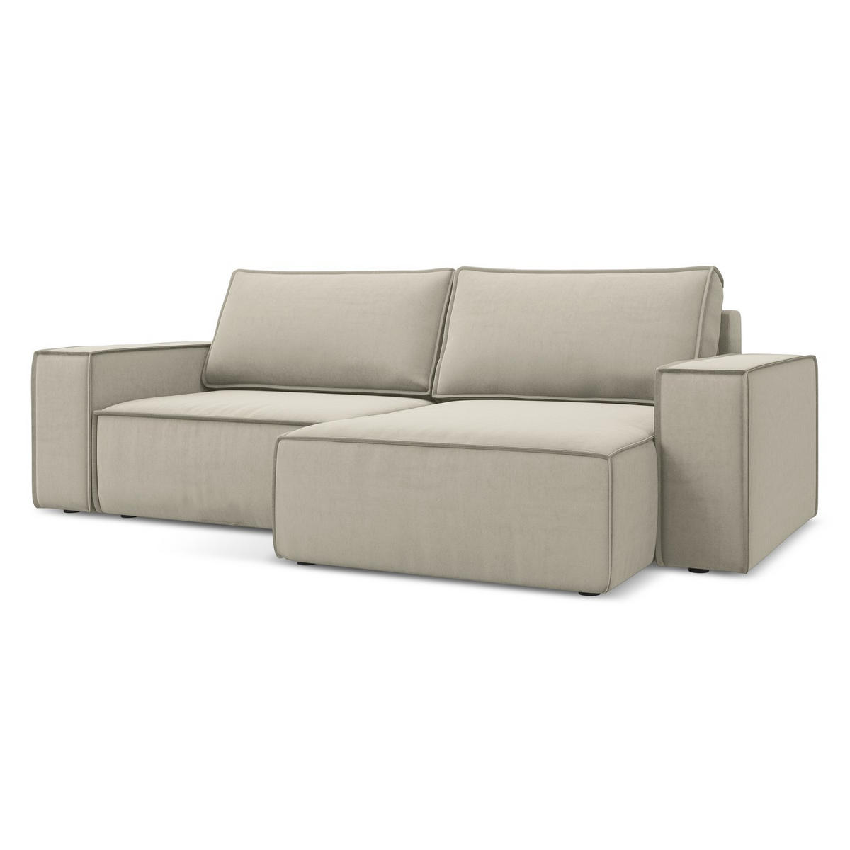 ECKSOFA mit Schlaffunktion Samt Stoff Creme - Perlmutt/Creme, Kunststoff/Textil (257/148cm) - LaMiaSofa