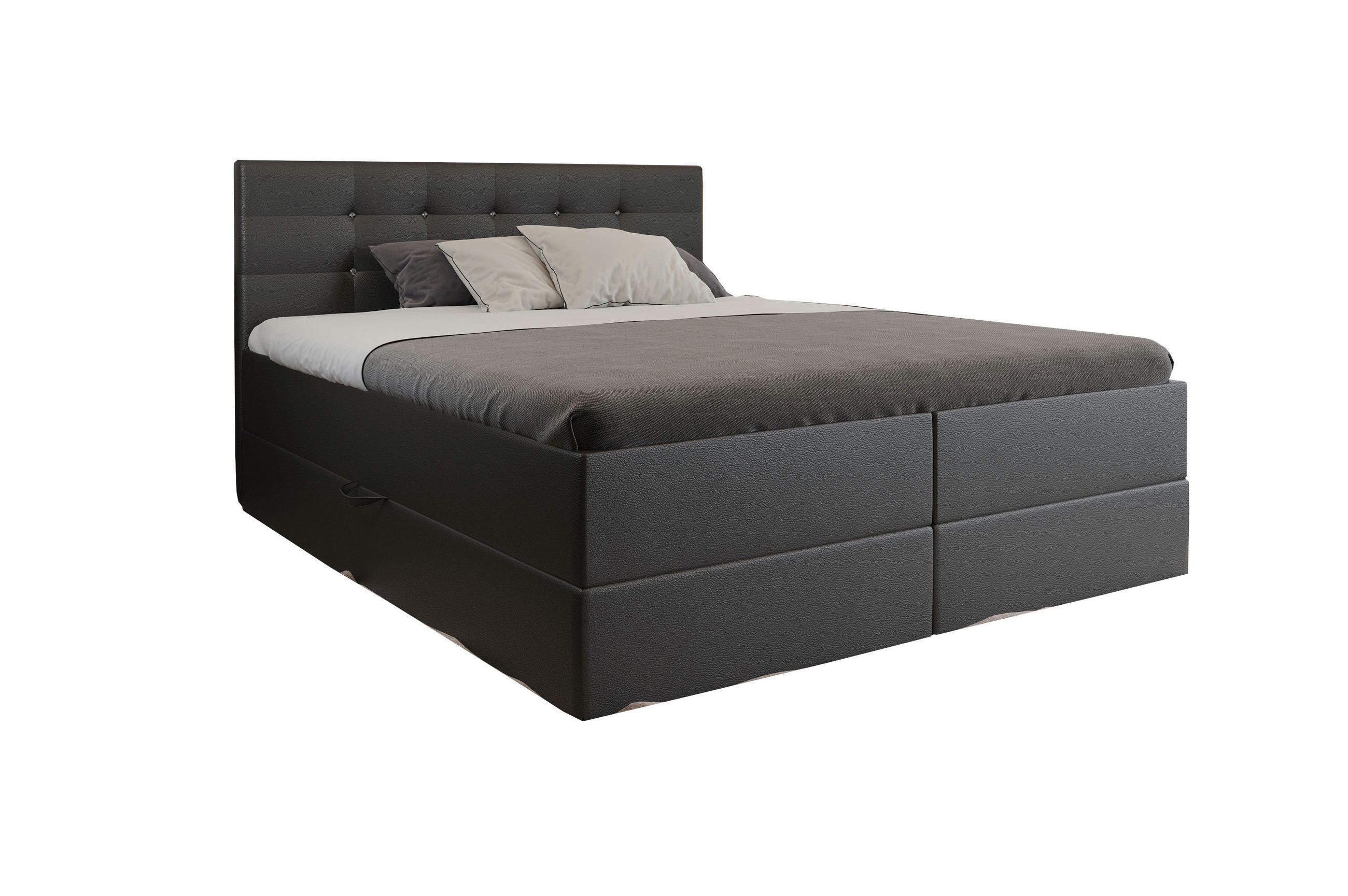 BOXBETT Malaga Schwarz Kunstleder 160x200 cm Bettkasten + Topper - Schwarz, Holz/Textil (160/200cm) - Comfortic