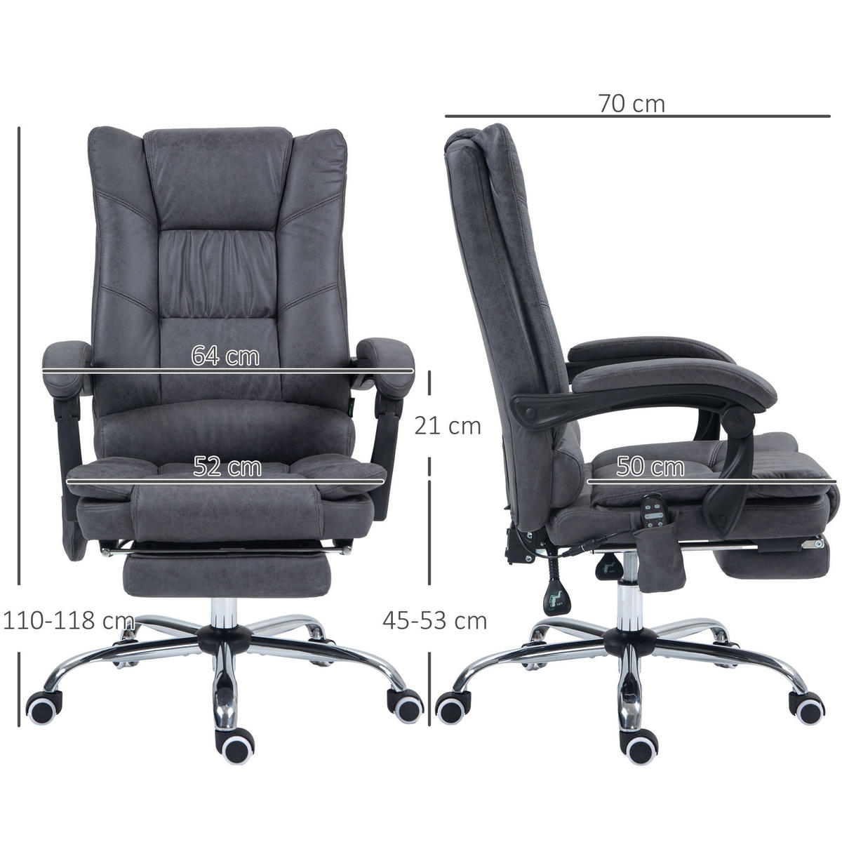 MASSAGE-BÜROSTUHL, Dunkelgrau - Dunkelgrau, Textil (70/118/64cm) - Vinsetto