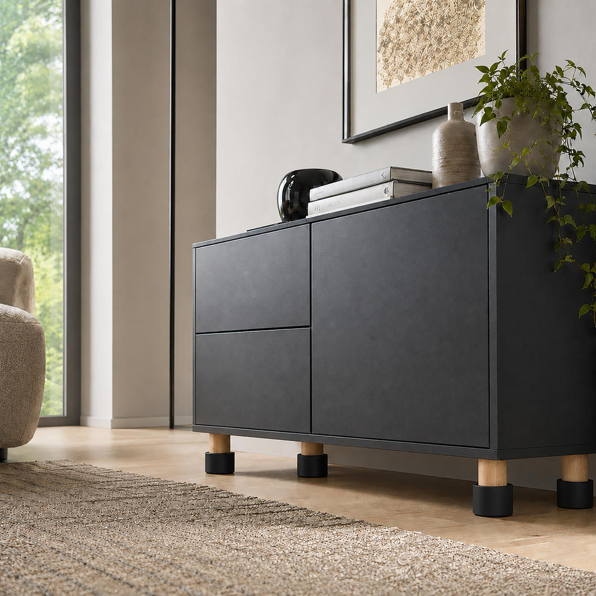 ÎNĂLȚĂTOR negru autoadeziv set-4 - negru, material textil/metal (6/4.6/6cm) - Relaxdays