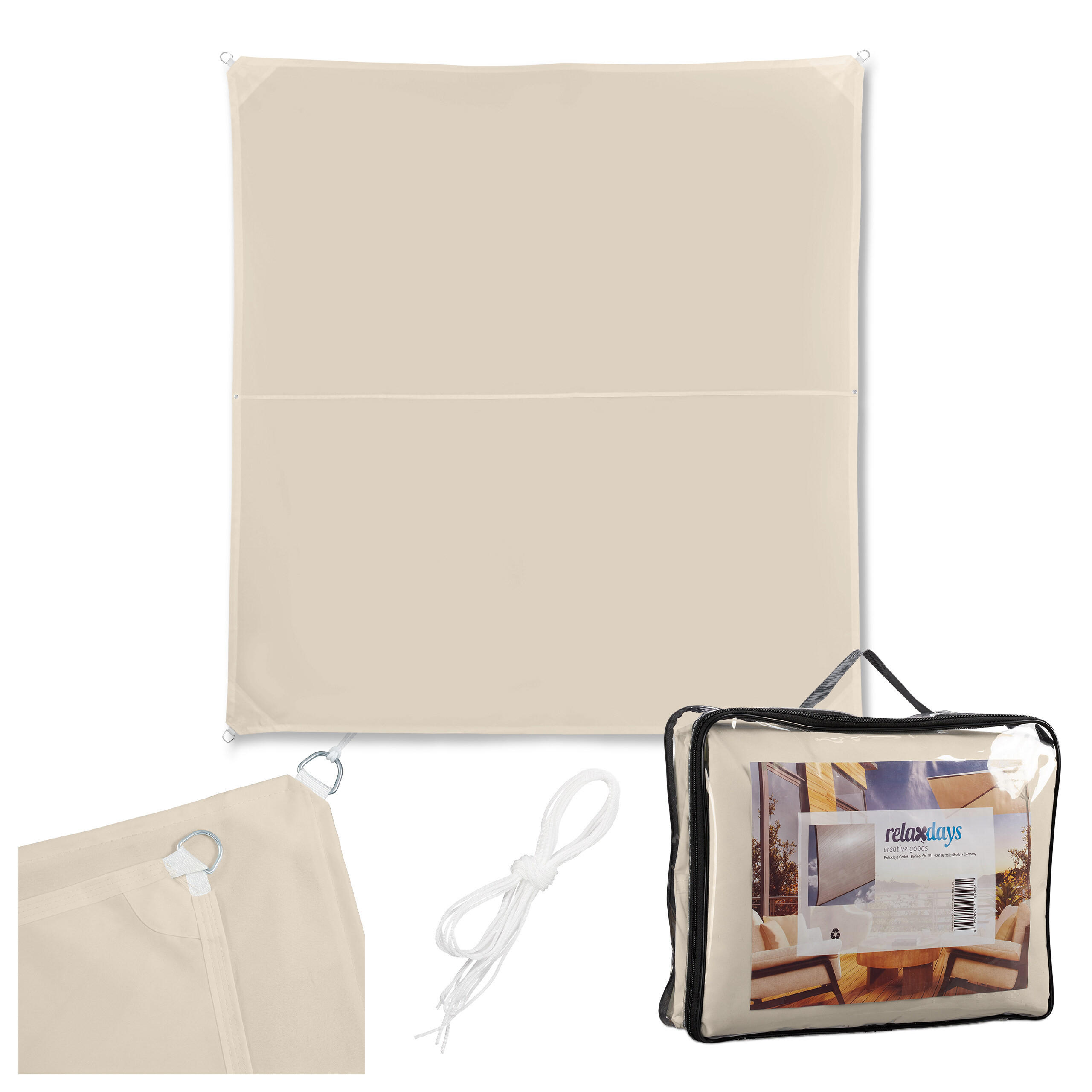SONNENSEGEL - Beige, Textil/Metall (200/200cm) - Relaxdays