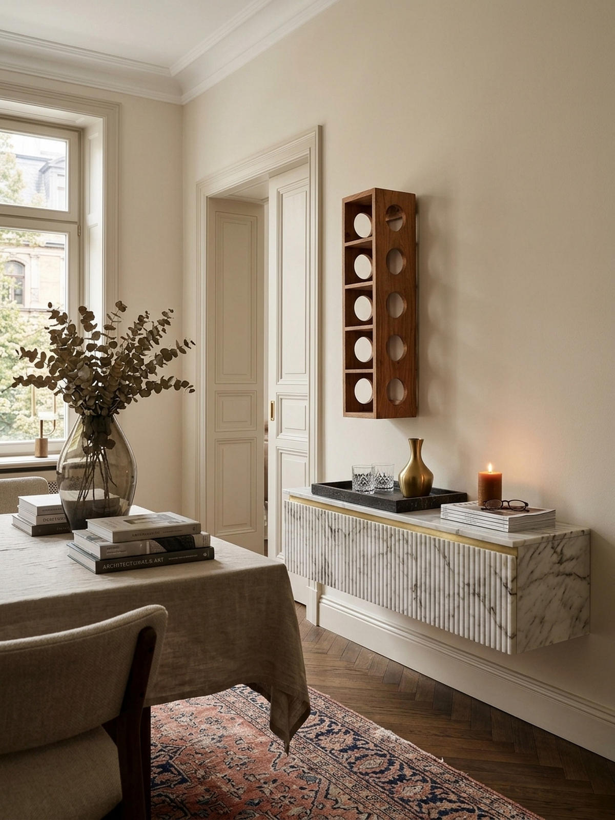 WEINREGAL Massivholz mit 5 Fächern Wandmontage Edelholz-Optik, Beige 70 cm - Beige, Holz (15/70/15cm) - KADIMA DESIGN