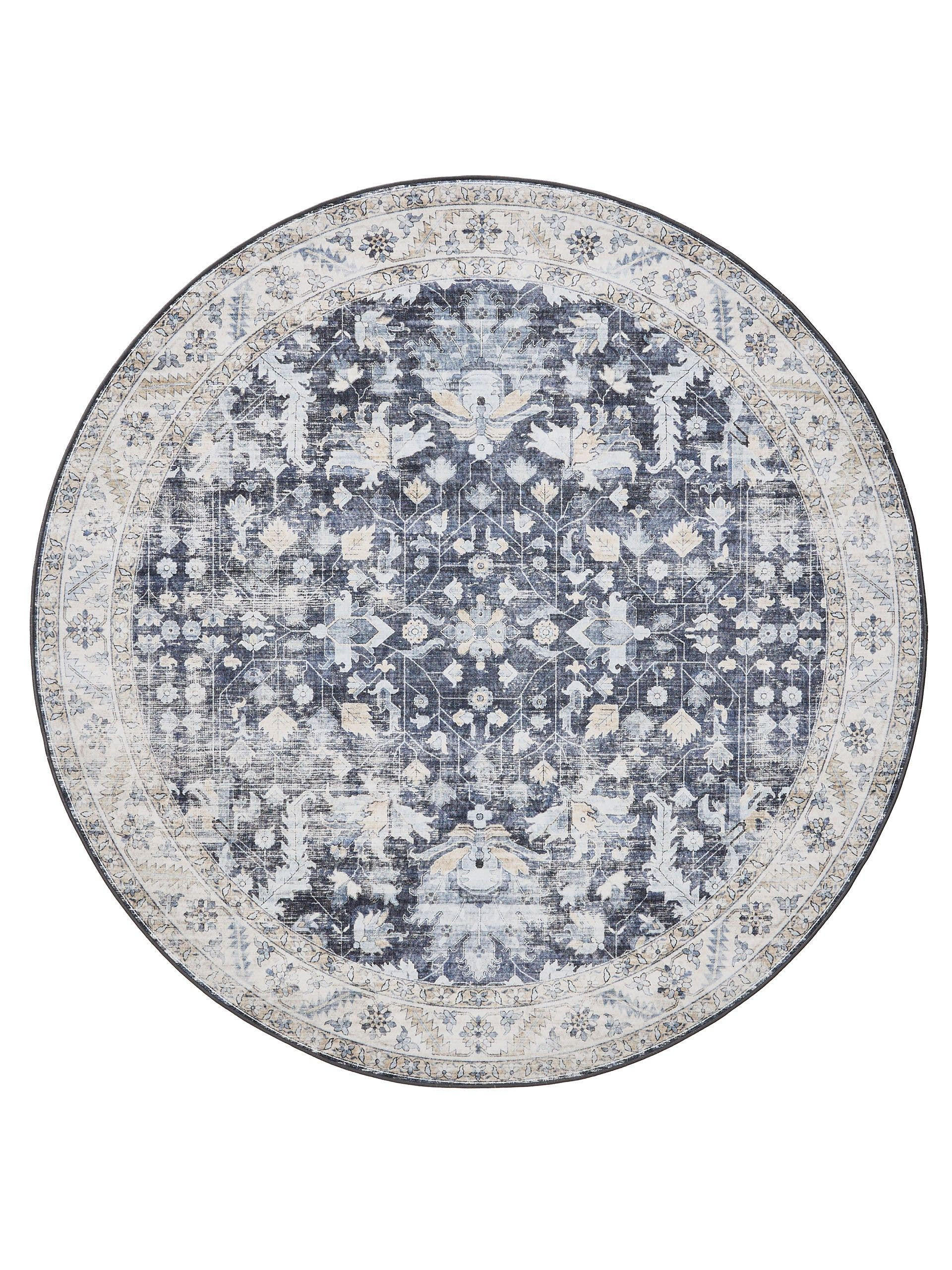 VINTAGE-TEPPICH George waschbar ø 120 cm rund - Blau, Kunststoff (120/120cm) - benuta