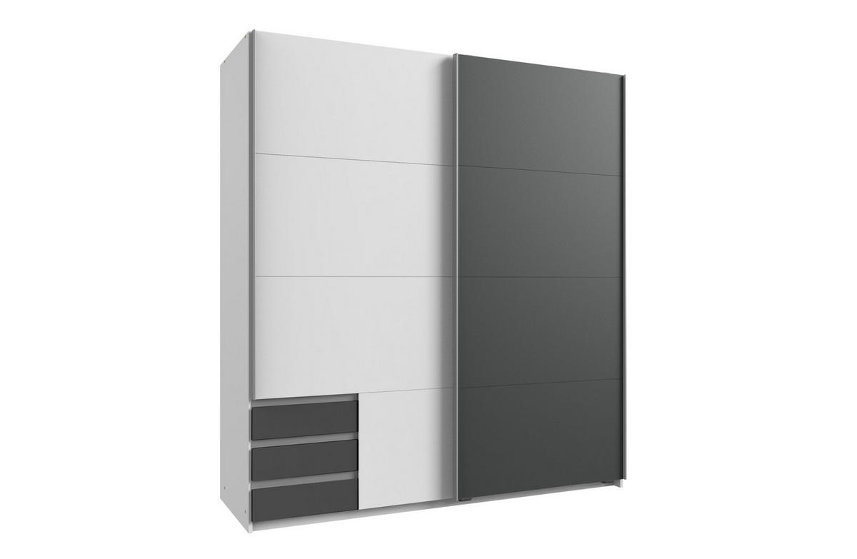 KLEIDERSCHRANK Emden in Weiß mit Graphit - Schwebetürenschrank Breite 179 cm ohne Spiegel - Weiß, Holzwerkstoff (179/198/65cm)