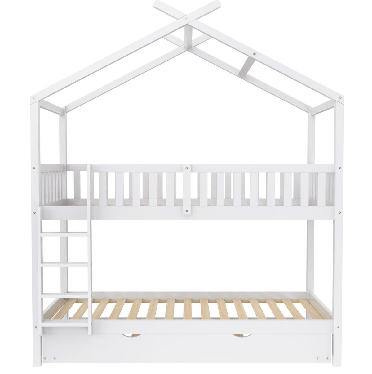 KINDERBETT 90/200 cm mit Ausziehbett, in 3 Einzelbetten teilbar aus massivem Kiefern, Weiß - Weiß, Holzwerkstoff (90/200cm) - Redom