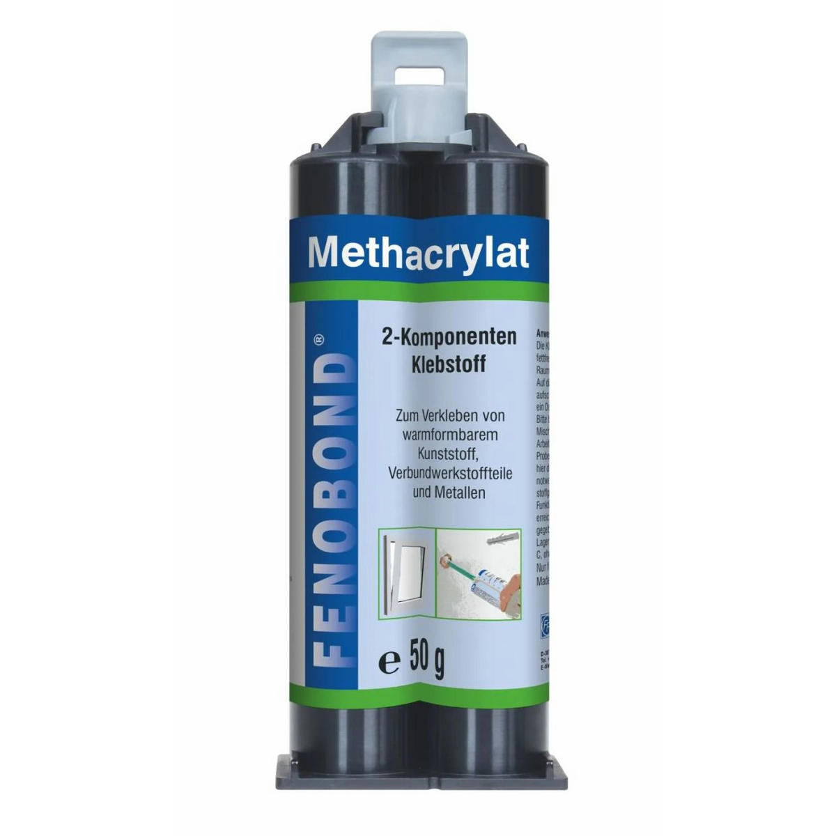 KLEBSTOFF Methacrylat 2K, 50 ml, inkl. Mischdüse - Schwarz, Kunststoff (1/1/1cm) - Fenoplast