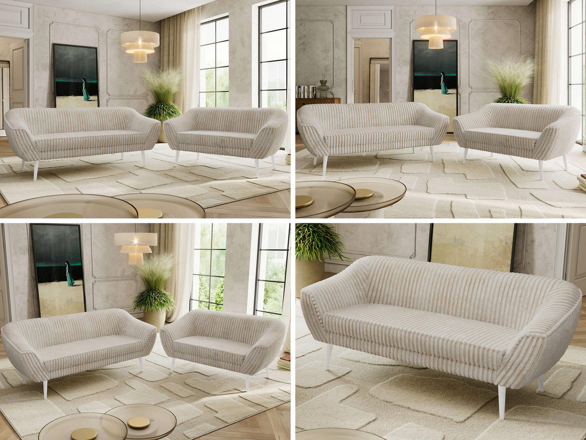 SEDACÍ SOUPRAVA 3+2 PIRS - Béžová Manšestr - Bílé nohy - bílá/krémová, kompozitní dřevo/textil (180/75/74cm) - MKS