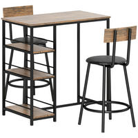 BARTISCH mit Barhocker Set, 3-tlg. Bartisch-Set mit Küchentisch, 2 Barstühlen - Naturfarben, Metall (50/90.5/90cm) - HOMCOM