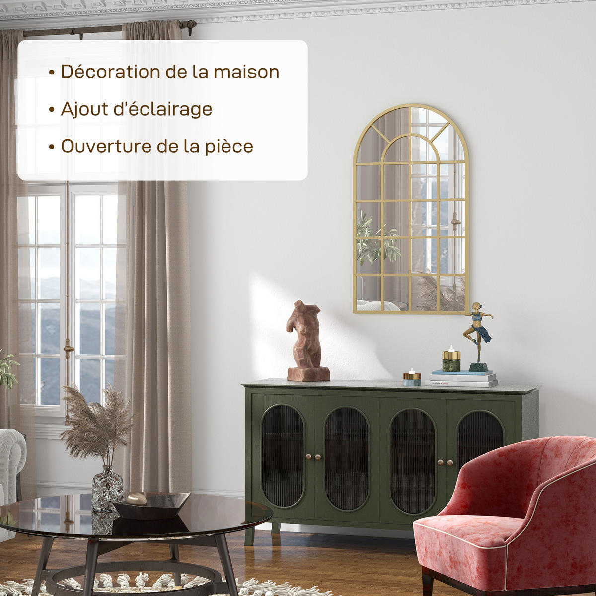 WANDSPIEGEL DE-14330 industrielles Fenster-Design 110x65 cm Gold - Goldfarben, Metall (100/65/2.5cm) - ComfortXL