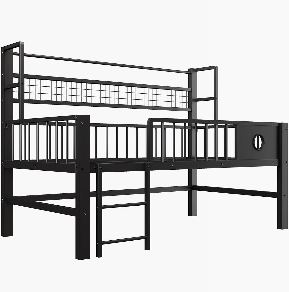 KINDERBETT 90/200 cm schwarz aus Metall und MDF mit Stauraum - Schwarz, Holzwerkstoff (90/200cm) - OKWISH
