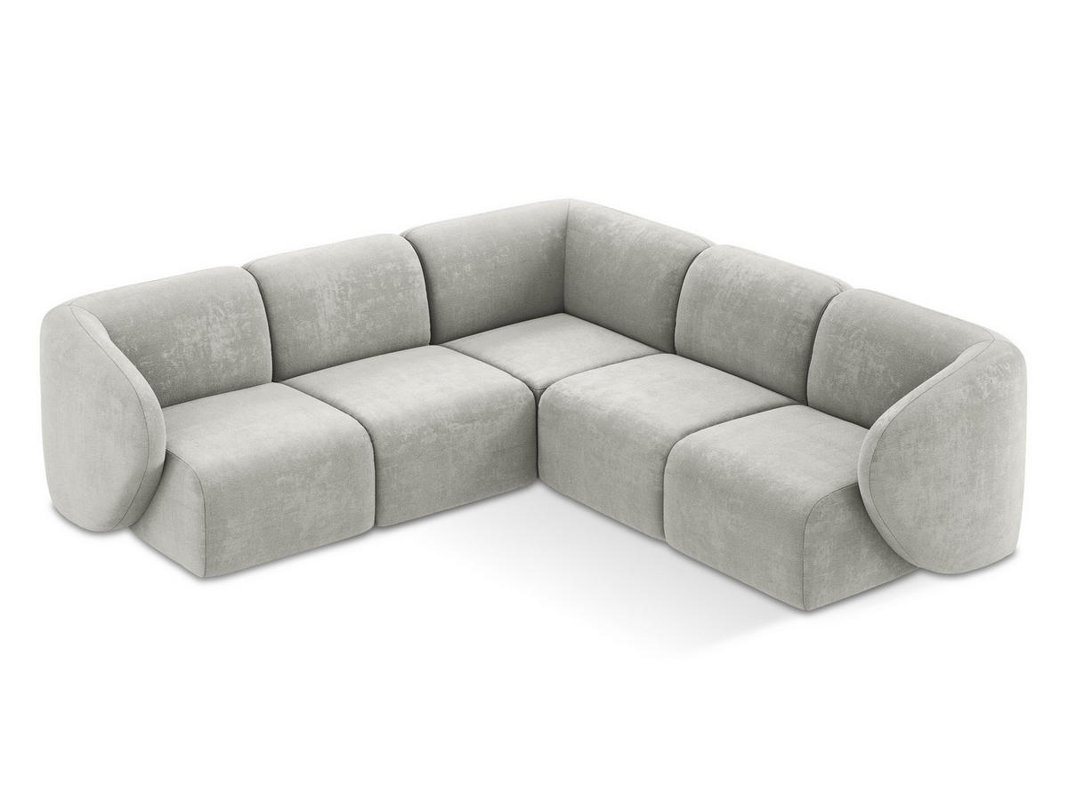 ECKSOFA Chenille Stoff Grau - Hellgrau/Schwarz, Holzwerkstoff/Kunststoff (251/251cm) - Makamii