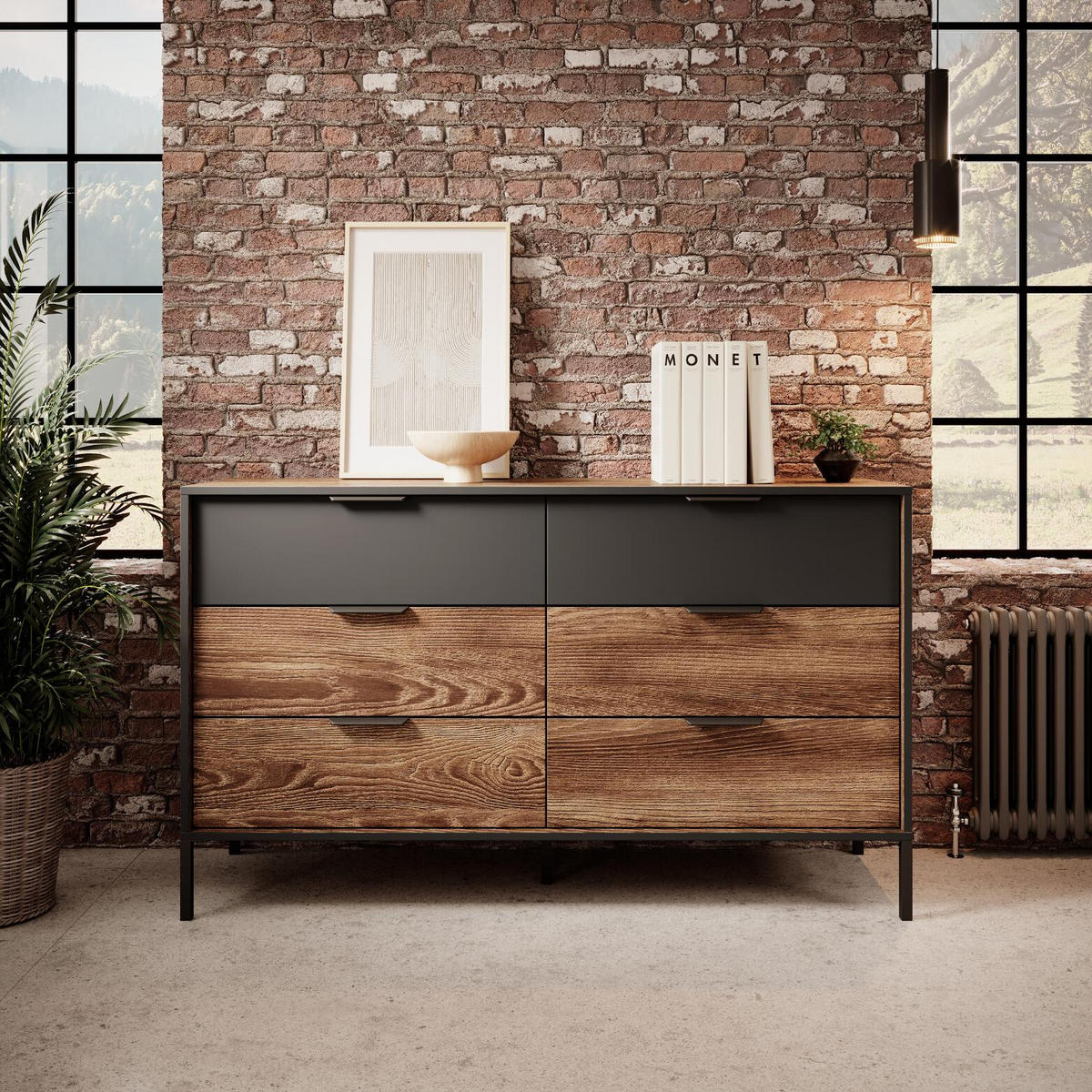 KOMMODE MILTON Braun, Schwarz 138x40x82 cm - Schwarz/Braun, Holzwerkstoff (138/82/40cm) - FURNLUX