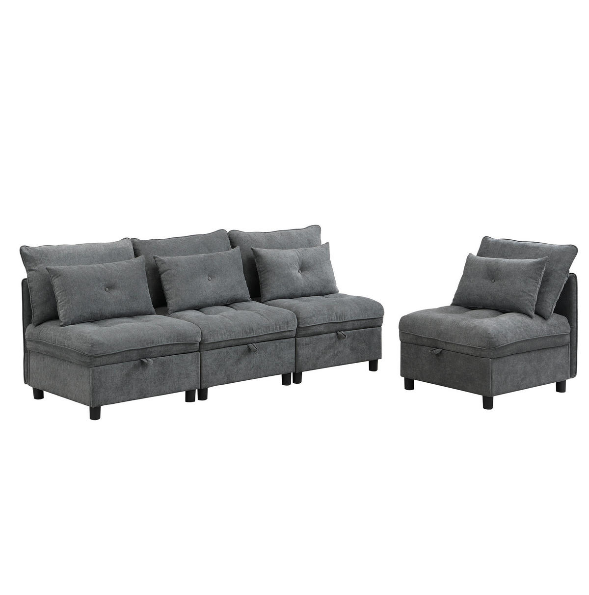 SOFA Modulares 4-Sitzer mit Schlaffunktion und Stauraum Chenille Bezug Antique Gray 360/95/80 cm - Dunkelgrau, Kunststoff (274/87/76cm) - OKWISH