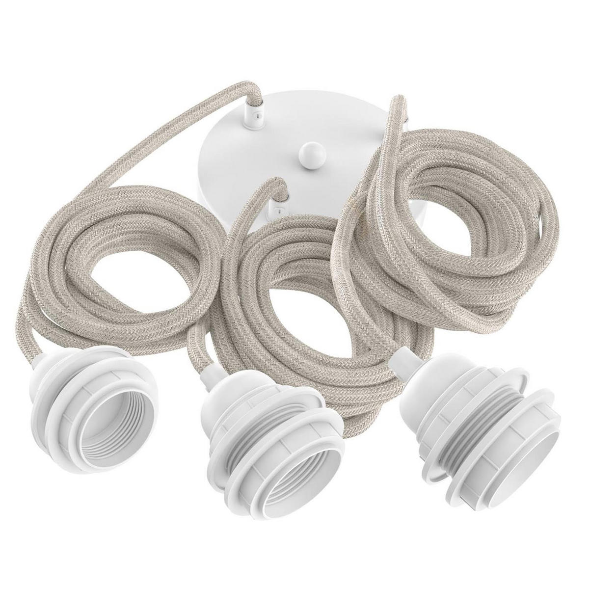 PENDELLEUCHTE Hang 3 Flammig Retro - Creme/Weiß, Naturmaterialien (250/1/250cm) - HOOPZI