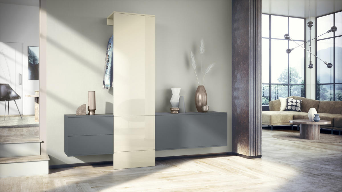 GARDEROBE Carlton Paneel in Creme Hochglanz - Creme, Holzwerkstoff (209/193/35cm) - Vladon