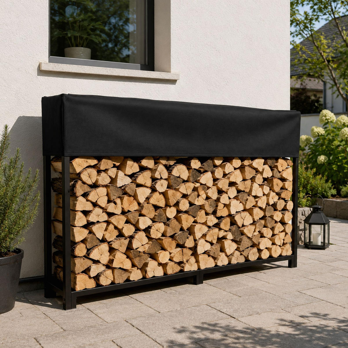 KAMINHOLZREGAL 200/25/115 cm Metall Schwarz - Schwarz, Metall (200/115/25cm) - CLP