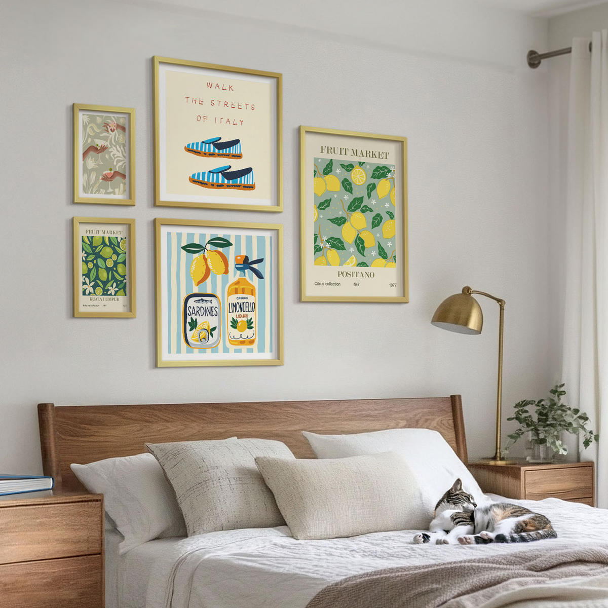 BILDER SET 5er Set - 50x50 cm & 20x30 cm & 40x60 cm Goldrahmen - Zitrusfrüchte der italienischen Tropen - Goldfarben, Kunststoff (40/60cm) - TULUP