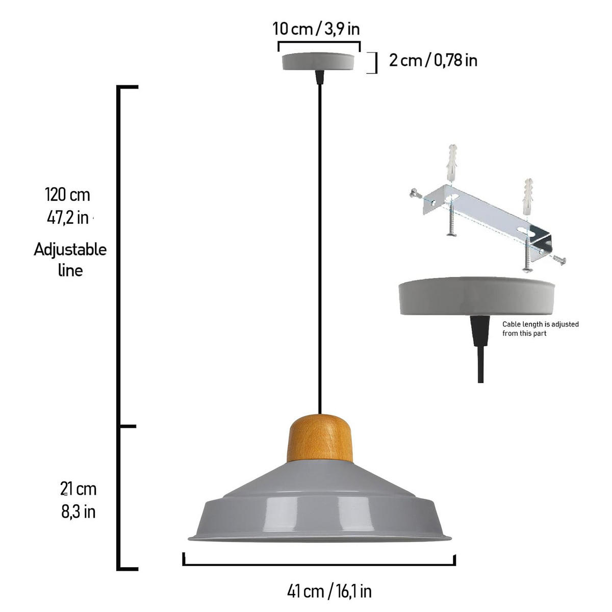 PENDELLEUCHTE Asletl 40/20 cm - Grau, Holz/Metall (20/40/20cm) - Bamyum