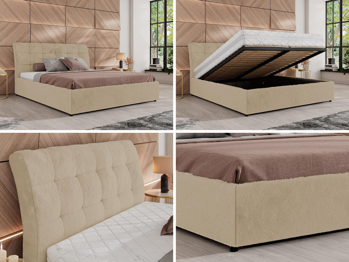 POLSTERBETT GALA CLASSIC 140/200 - Creme Plüsch - ohne Matratze - Creme, Textil (140/200cm) - MKS