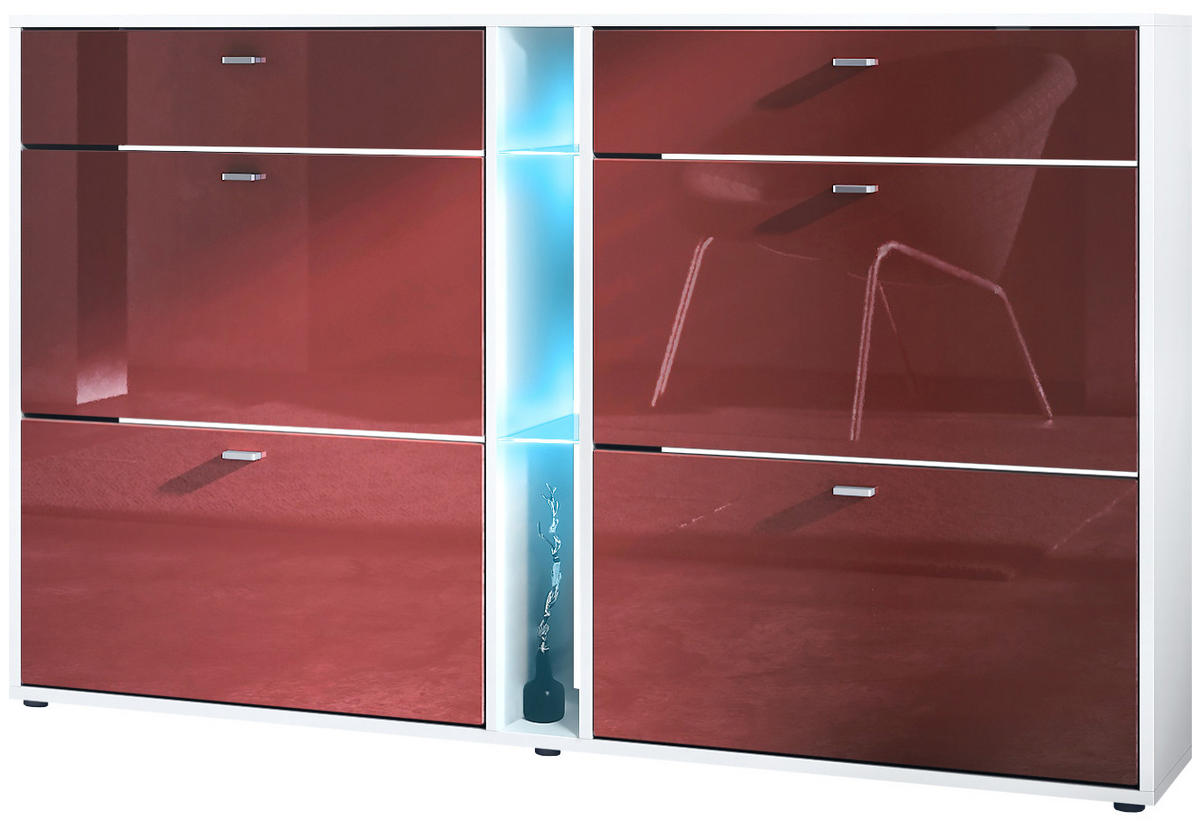 SCHUHSCHRANK Today Fronten in Bordeaux Hochglanz - Bordeaux, Holzwerkstoff (155.5/95/28cm) - Vladon