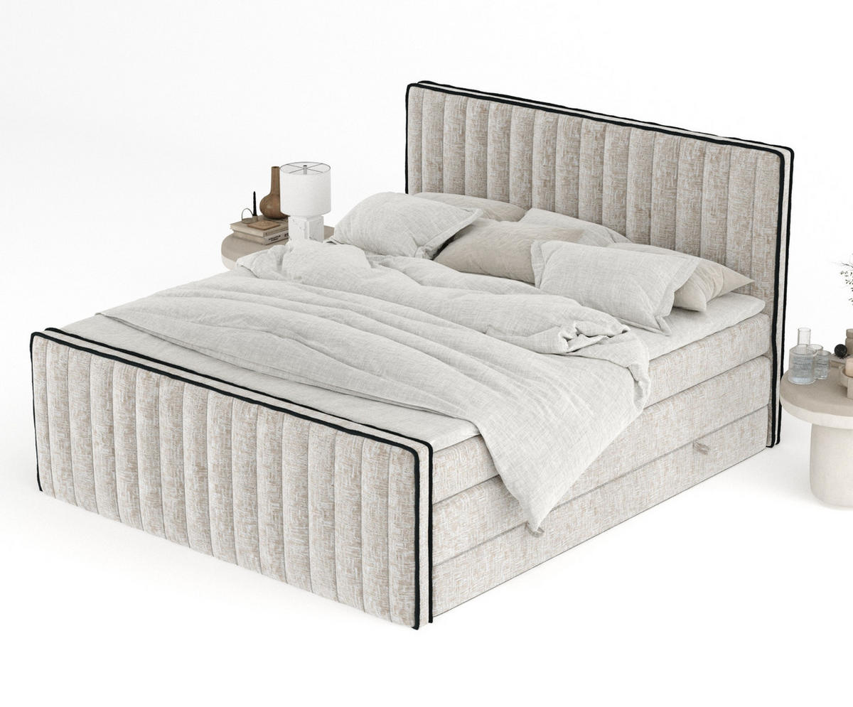 BOXSPRINGBETT Nocturne Beige 160/200 cm - Beige/Schwarz, Holz/Holzwerkstoff (160/200cm) - Maison de Reve