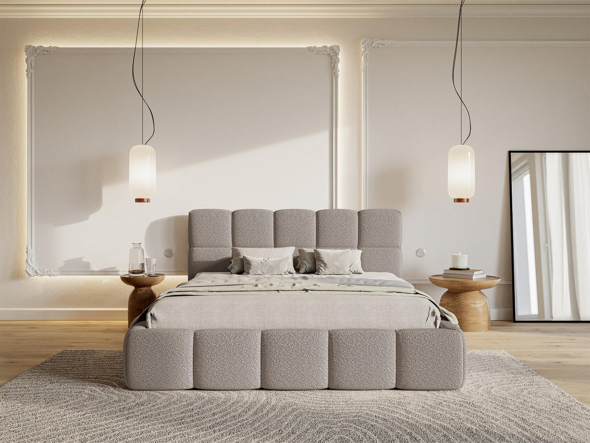 POLSTERBETT Cloudy Hellgrau Boucle mit Bettkasten 180 cm - Hellgrau, Textil (180/200cm) - Selsey