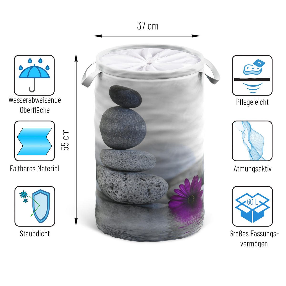 WÄSCHEKORB Energy Stones - Grau, Textil (37/55/55cm) - Sanilo