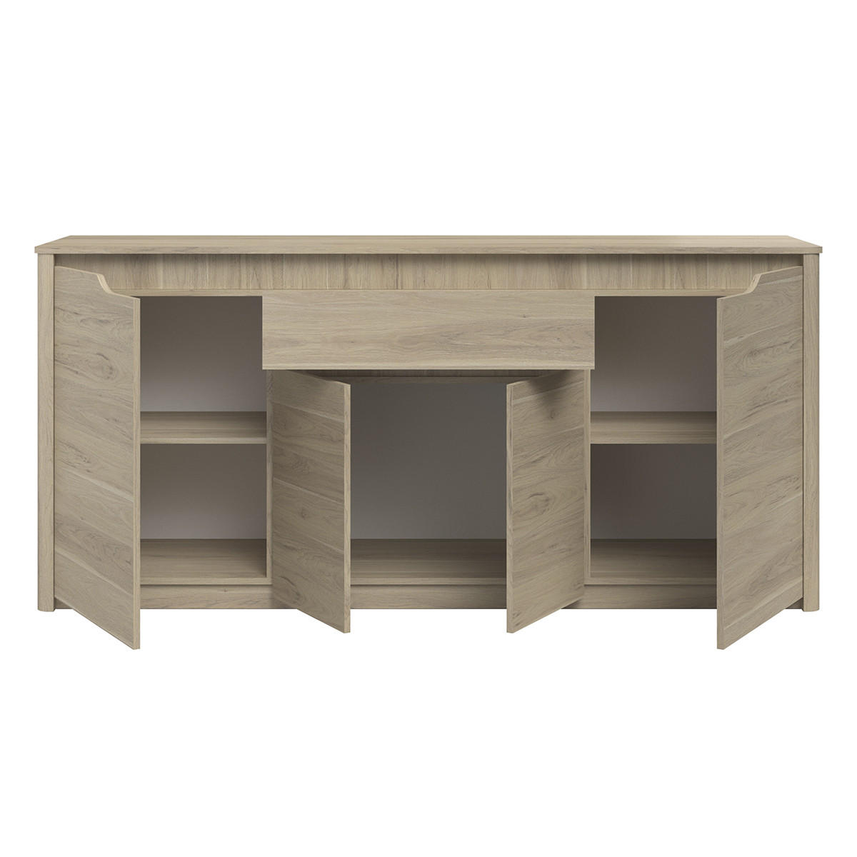 SIDEBOARD 4 Türen 1 Schublade Eiche Dekor L185 cm - Wendy - Weiß, Holzwerkstoff (45.8/85.5/185.3cm) - Calicosy