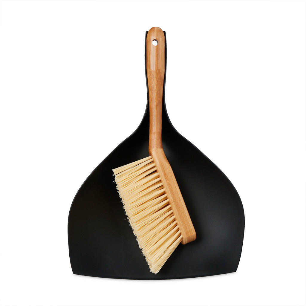 Relaxdays SOUPRAVA na zametání Černá Přírodní Plast Bambus 36 cm