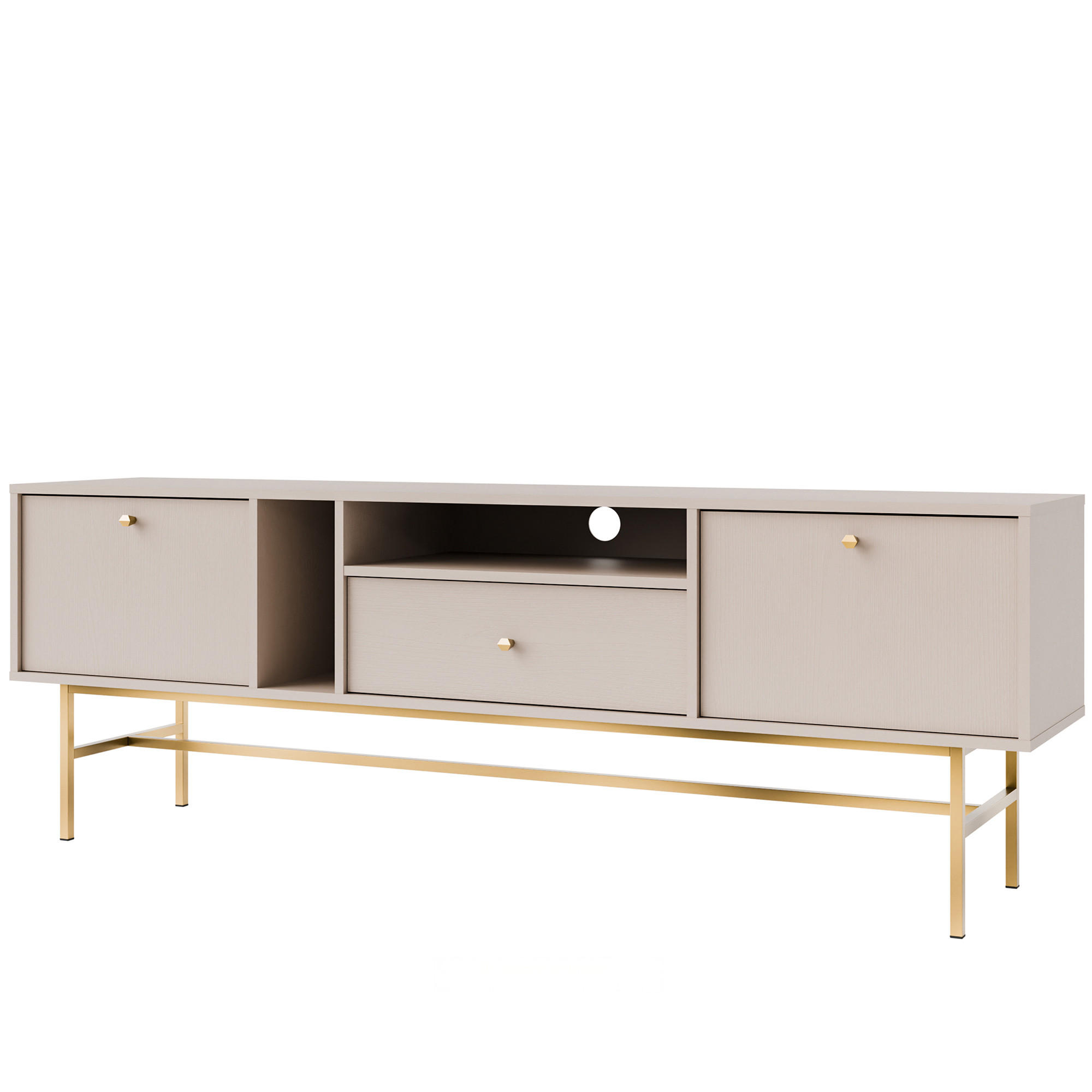 TV-LOWBOARD FLOREN, Creme/Gold - Creme, Holzwerkstoff/Metall (180/62.5/40.8cm) - KONSIMO®